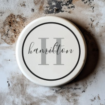 Elegant Gray Black Round Custom Monogram Initial