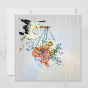 Elegant Gray Blue Stork Baby Boy Shower Einladung