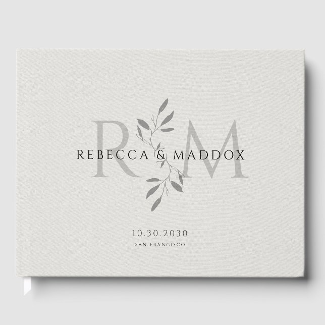 Elegant Gray Botanical Monogram Wedding Gästebuch (Vorderseite)