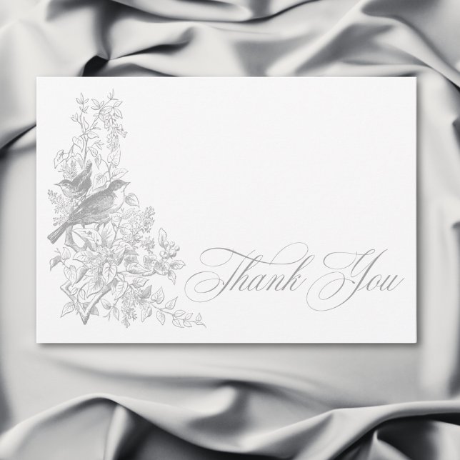 Elegant Gray Chinoiserie Nature & Birds Wedding Dankeskarte (Elegant Gray Chinoiserie Nature & Birds Wedding Thank You Card)