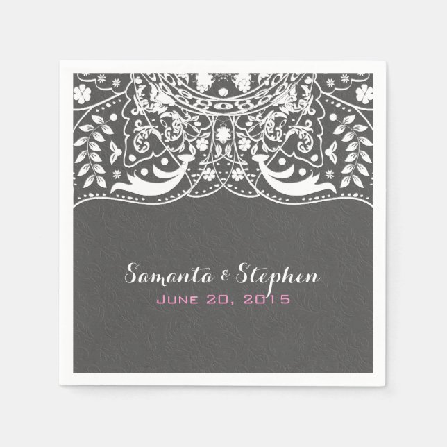 Elegant Gray Damasks White Vintag Lace Serviette (Vorderseite)