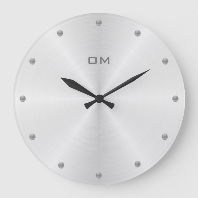 Elegant Gray Dots on Silver Background Große Wanduhr (Vorderseite)