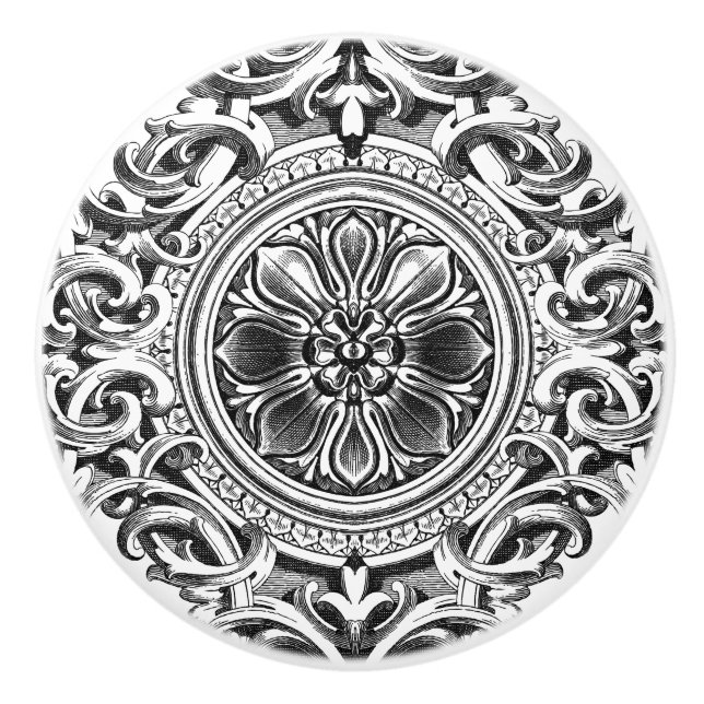 Elegant Gray Floral Ornament Keramikknauf (Vorderseite)
