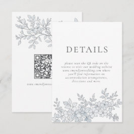 Elegant Gray Florals QR Code Wedding Details Begleitkarte