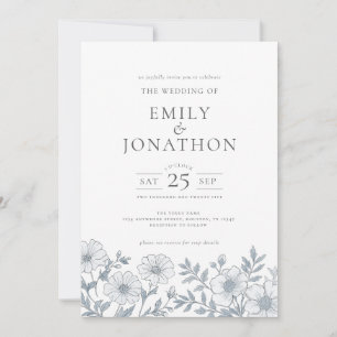 Elegant Gray Florals QR Code Wedding Einladung