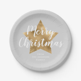 Elegant Gray Gold Star Frohe Weihnachten Pappteller