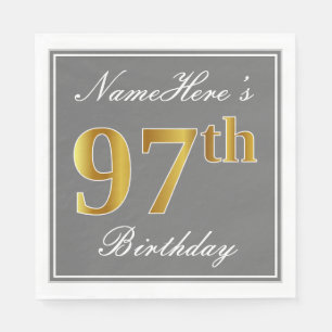 Elegant Gray, Imitate Gold 97. Geburtstag; Individ Serviette