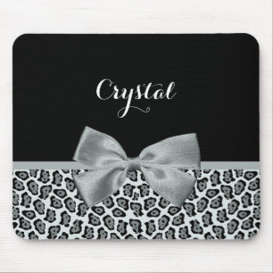 Elegant Gray Jaguar Print Hübsch Name Silver Bow Mousepad