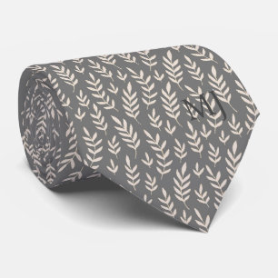 ELEGANT GRAY LEAF FOLIAGE PATTERN MONOGRAM INITIAL KRAWATTE