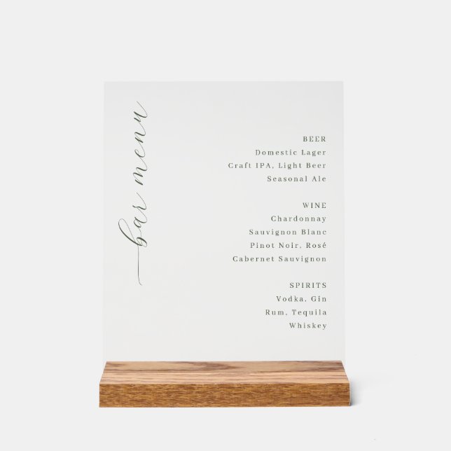 Elegant Gray Minimalist Bar Menu (Recto)