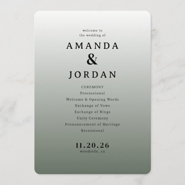Elegant Gray Minimalist Wedding Ceremony Programm (Vorderseite)