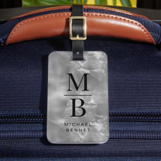 Elegant Gray Mit Monogramm Gepäckanhänger (Vorderseite Insitu 2)