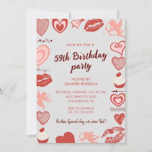 Elegant Gray Red Hearts 59. Geburtstag Einladungen