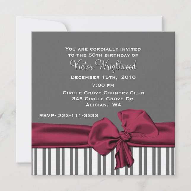 Elegant Gray und Maroon Birthday Einladung (Vorderseite)