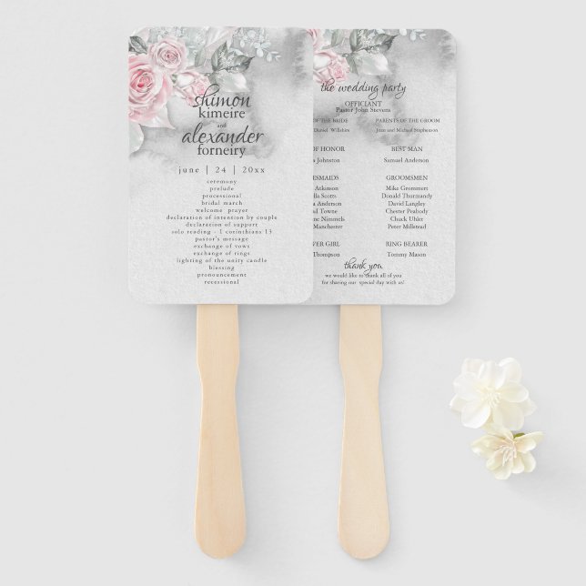 Elegant Gray Watercolor Rosa Roses Fächer (Vorne und Hinten)