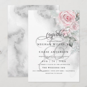 Elegant Gray Watercolor Roses BarefootBride™ Einladung