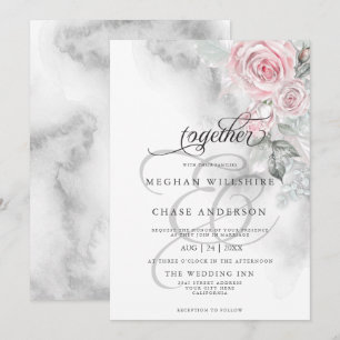 Elegant Gray Watercolor Roses BarefootBride™ Einladung