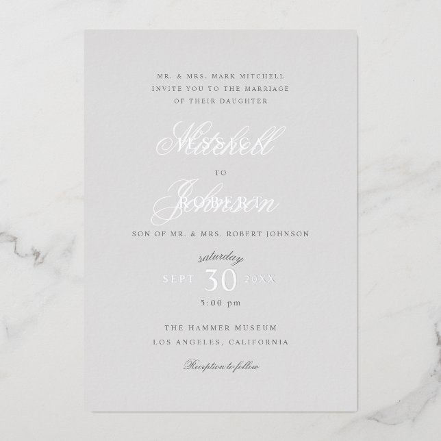 Elegant Gray Wedding Silver Folieneinladung (Vorderseite)