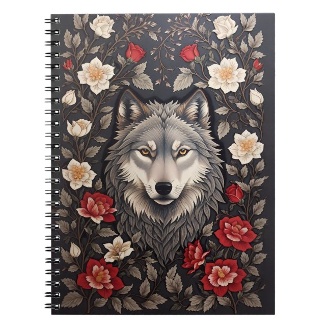 Elegant Gray Wolf Floral Notizblock (Vorderseite)