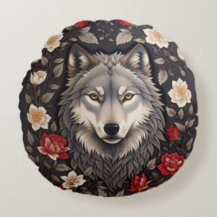 Elegant Gray Wolf Floral Rundes Kissen