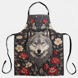 Elegant Gray Wolf Floral Schürze