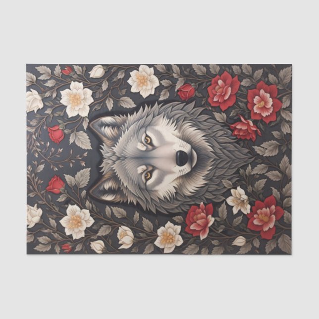 Elegant Gray Wolf Floral Seidenpapier (Vorderseite)