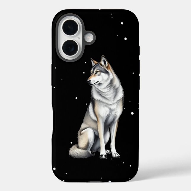 Elegant Gray Wolf iPhone 16 Hülle (Rückseite)