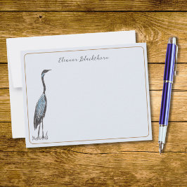 Elegant Great Blue Heron HandGezeichnet Vintager V Mitteilungskarte