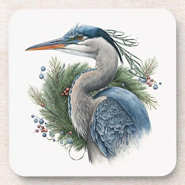 Elegant Great Blue Heron Holidays/Christmas Getränkeuntersetzer (Vorderseite)