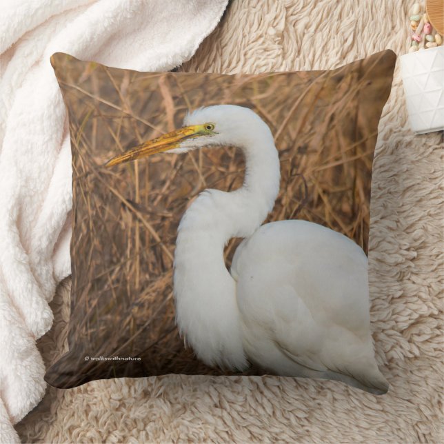 Elegant Great Egret Wading Bird in the Reeds Kissen (Decke)