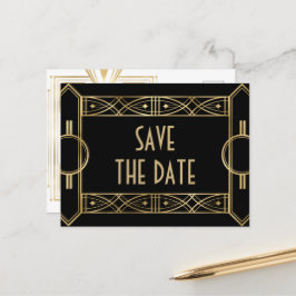 Elegant Great Gatsby Art Deco Retten Sie die Daten Ankündigungspostkarte