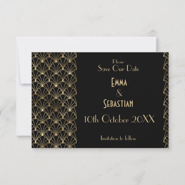 Elegant Great Gatsby Art Deco Retten Sie die Daten Save The Date (Vorderseite)