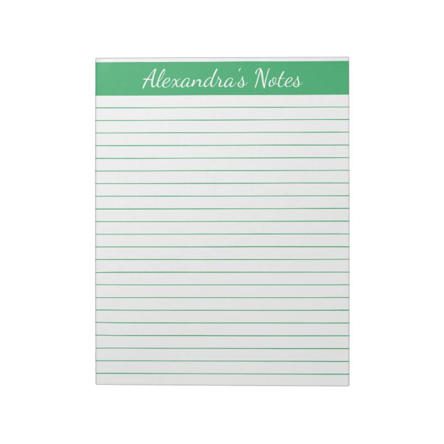 Elegant Green 8.5x11 Letter Size Personalisiert Notizblock (Rotiert)