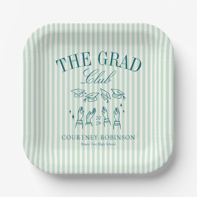 Elegant Green and Blue Grad Club Graduation Pappteller (Vorderseite)