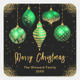 Elegant Green and Gold Ornament Christmas Quadratischer Aufkleber