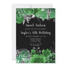 Elegant Green and Silver Flowers Sweet Sixteen