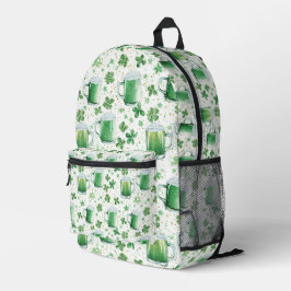 Elegant Green Beer Mugs and Shamrocks White Bedruckter Rucksack