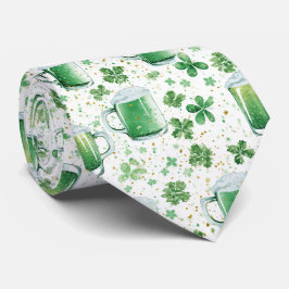 Elegant Green Beer Mugs and Shamrocks White Krawatte