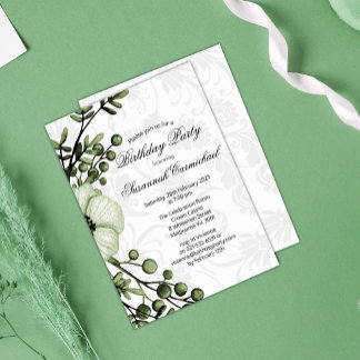 Elegant Green Berry Floral Wreath Damask Geburtsta Einladung