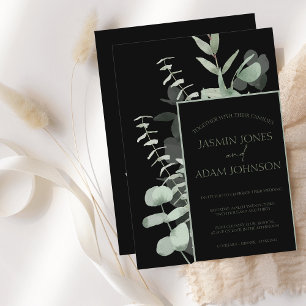 Elegant Green Black Eucalyptus Wedding Einladung