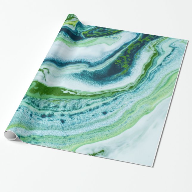 Elegant GREEN BLAUE WHITE MARBLE TEXTURE Geschenkpapier (Ungerollt)