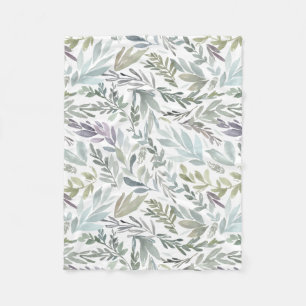 Elegant Green Blue Botanical Watercolor Fleecedecke