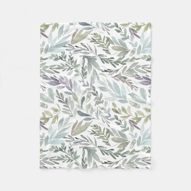 Elegant Green Blue Botanical Watercolor Fleecedecke (Vorderseite)
