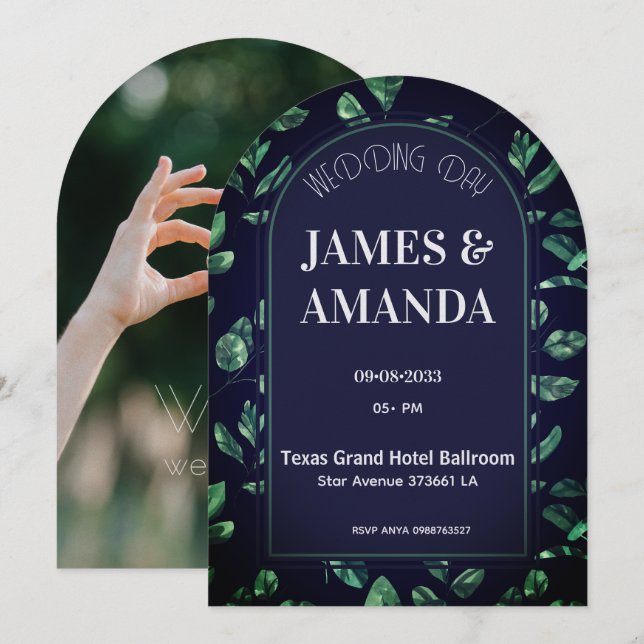 Elegant Green & Blue Floral theme Einladung (Vorne/Hinten)