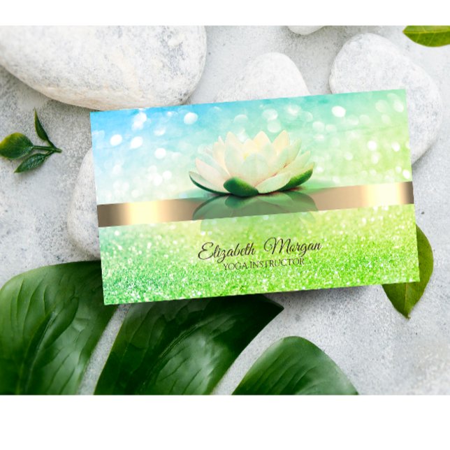 Elegant Green Bokeh Gold, Lotus Blume Yoga Visitenkarte (Von Creator hochgeladen)