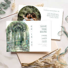 Elegant Green Botanical Garden Photo Wedding Save The Date