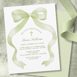 Elegant Green Bow Baptism Einladung