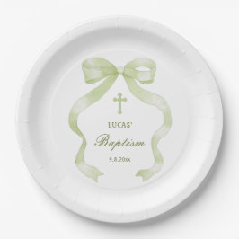 Elegant Green Bow Baptism Pappteller