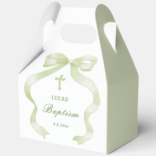 Elegant Green Bow Baptisse Gable Geschenkschachtel (Vorderseite)