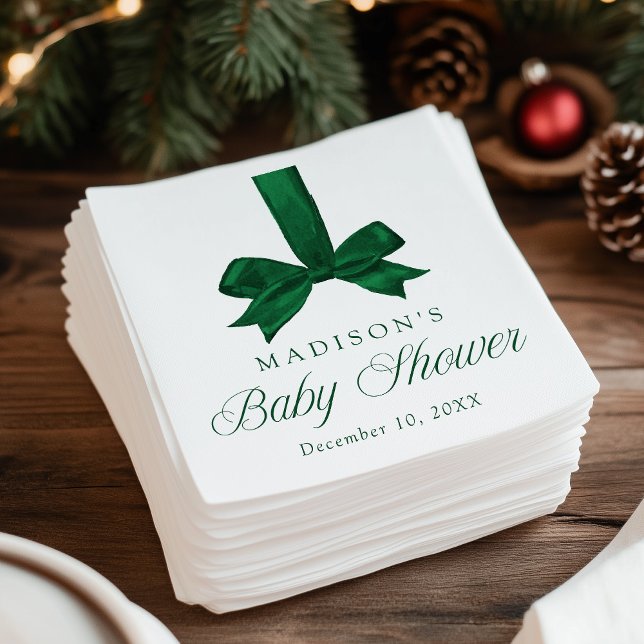 Elegant Green Bow Christmas Baby Shower Serviette (Von Creator hochgeladen)